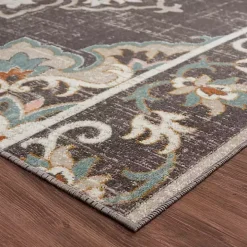 Brown Floral Medallion Outdoor Area Rug, 7x9
