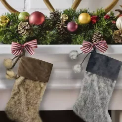 Brown Fur and Corduroy Pom Stocking