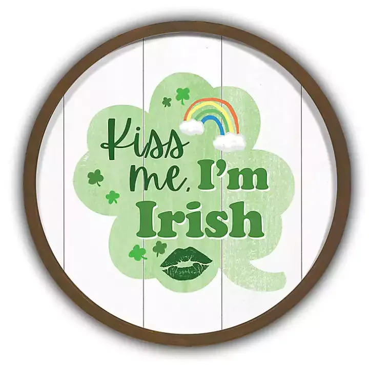 Brown Kiss Me I'm Irish Round Framed Art Print