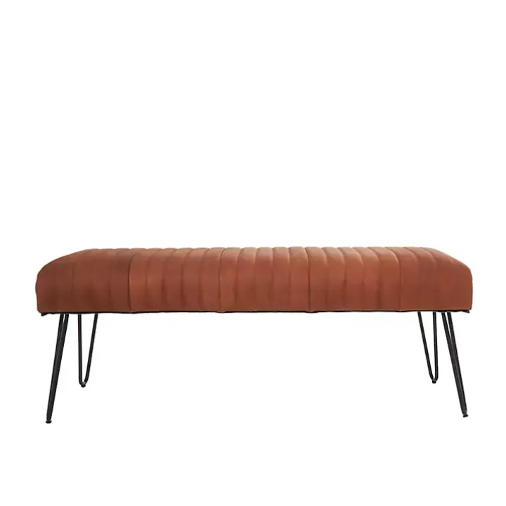 Brown Leather Tufted Panel Bench