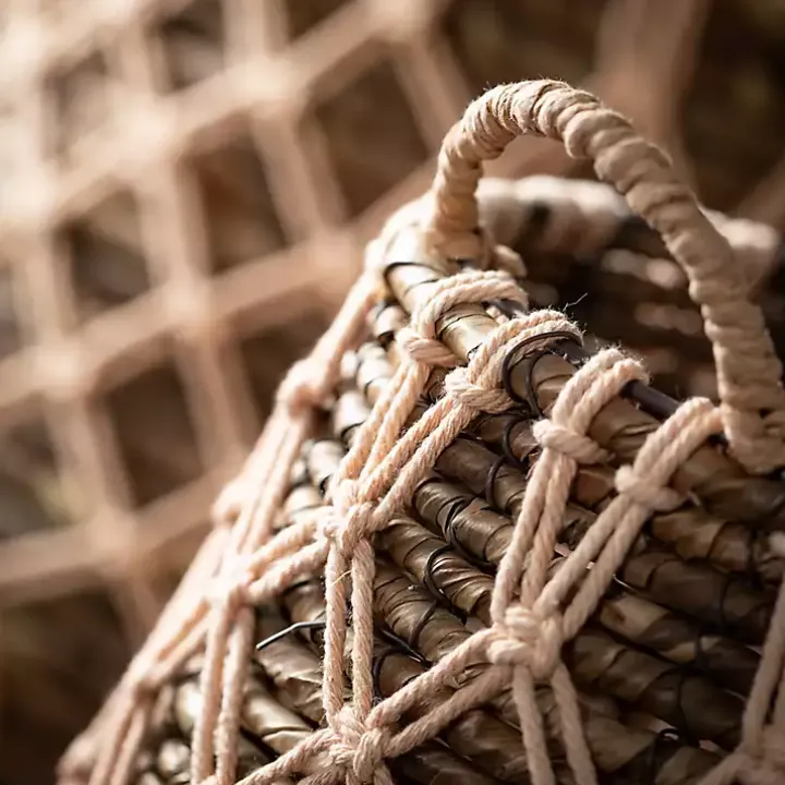 Brown Macrame Overlay Baskets, Set of 2