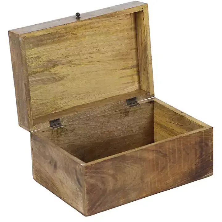 Brown Mango Wood Carved Boxes, Set of 3