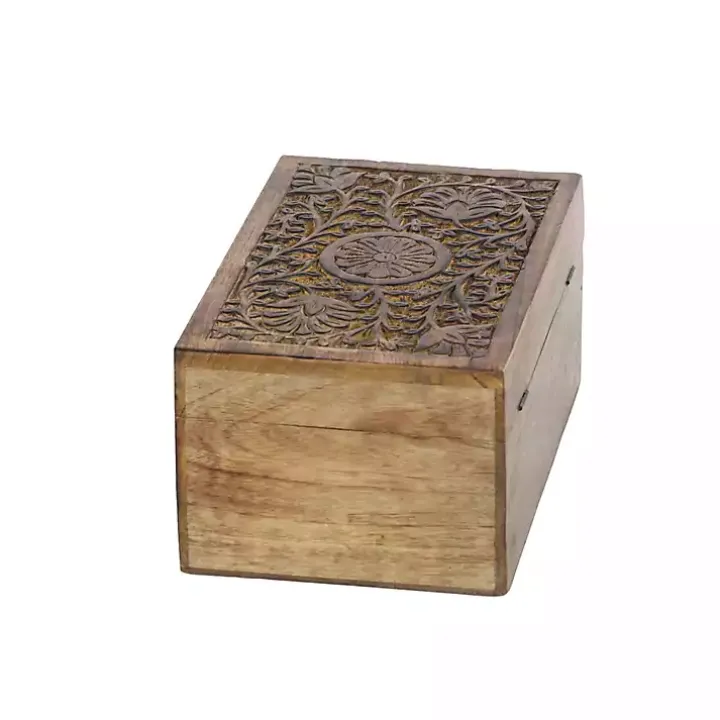 Brown Mango Wood Carved Boxes, Set of 3