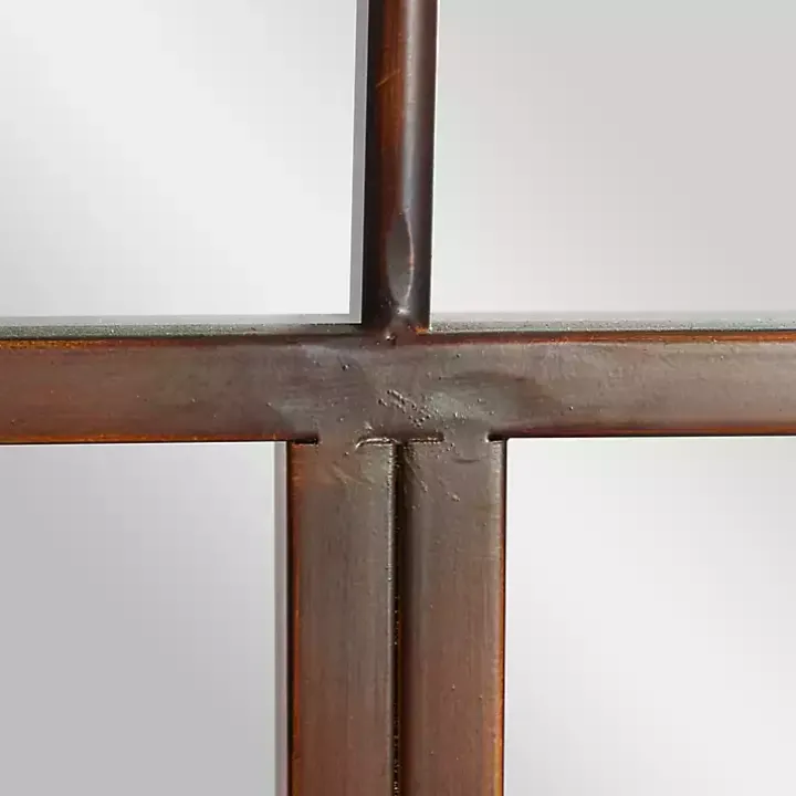 Brown Metal Arch Frame Windowpane Wall Mirror