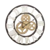 Brown Metal Open Face Gold Gears Wall Clock