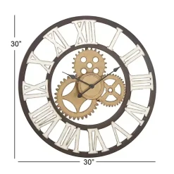 Brown Metal Open Face Gold Gears Wall Clock