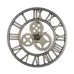 Brown Metal Open Face Gold Gears Wall Clock