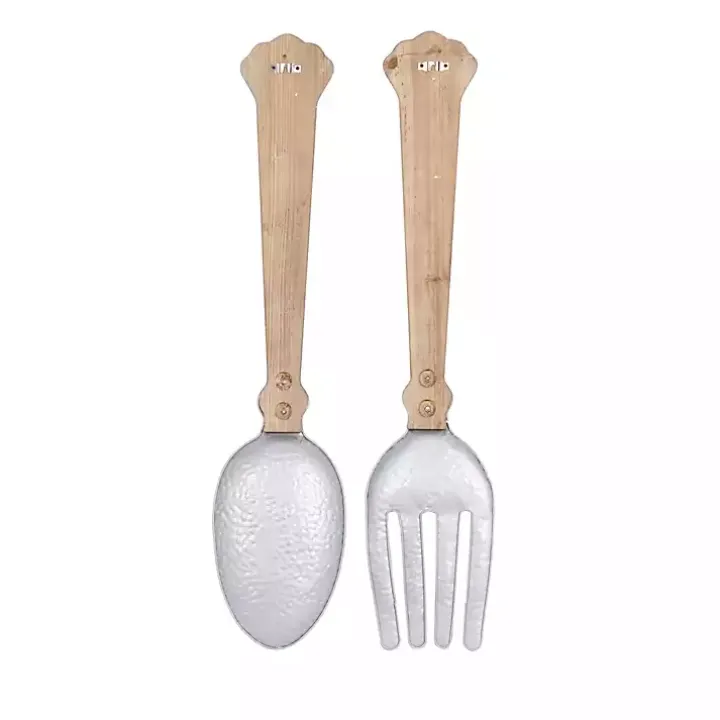 Brown Metal Utensils Wall Plaques, Set of 2