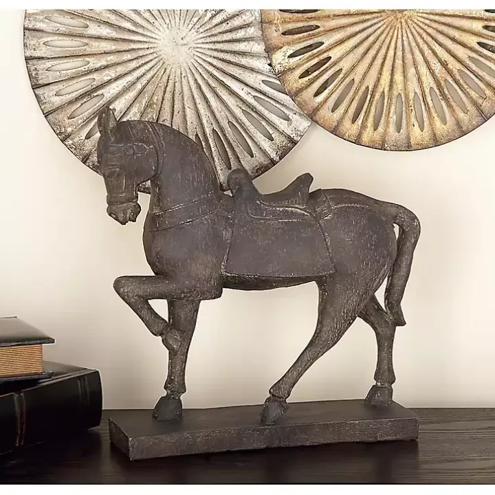 Brown Polystone Prancing Horse Statue