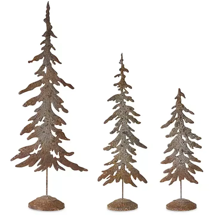 Brown Rustic Metal Cutout Trees, Set of 3