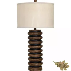 Brown Stained Ribbed Base Table Lamp