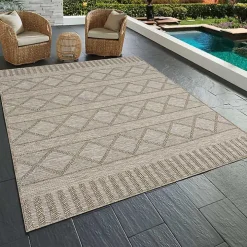 Brown Transitional Stripes Indoor/Outdoor Rug, 5x7