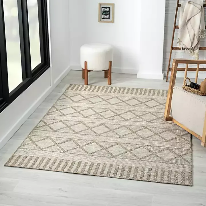 Brown Transitional Stripes Outdoor Rug, 8x10