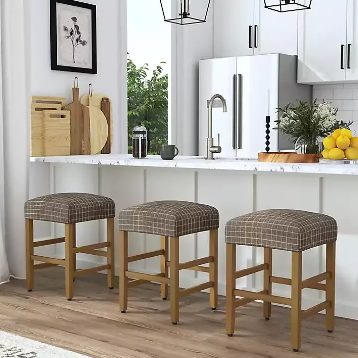 Brown Windowpane Upholstered Counter Stool