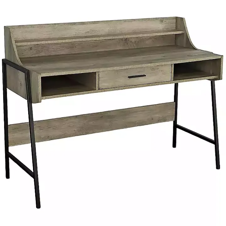Brown Wood & Black Metal Tall Back Desk