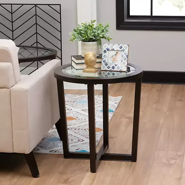 Brown Wood & Glass Top 3-pc. Table Set