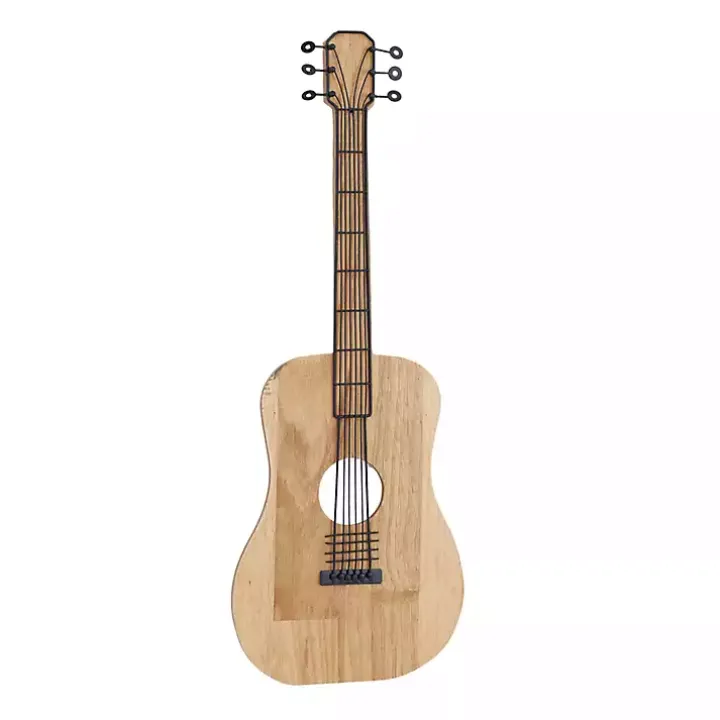 Brown Wood Acoustic Guitar Wall Plaque