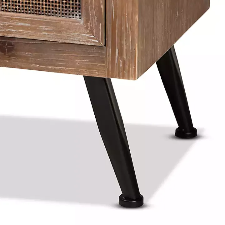Brown Wood and Rattan 3-Drawer Cabinet