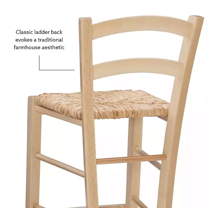 Brown Wood and Seagrass Counter Stools, Set of 2
