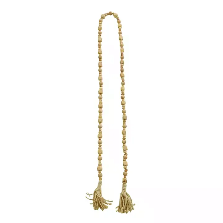 Brown Wood Beads Cream Tassel Garland