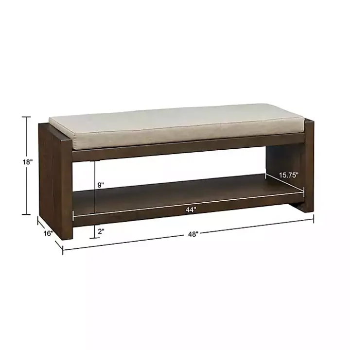 Brown Wood Bench with Cushion