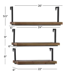 Brown Wood Black Metal Frame 3-pc. Wall Shelves