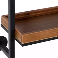 Brown Wood Black Metal Pipe Frame Wall Shelf