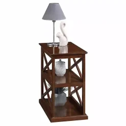 Brown Wood Double X Sides Accent Table