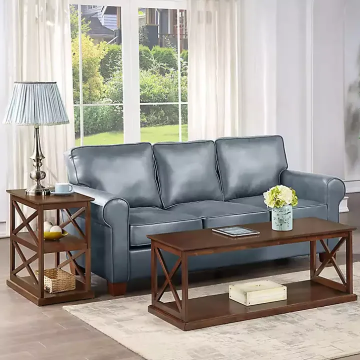 Brown Wood Double X Sides Coffee Table