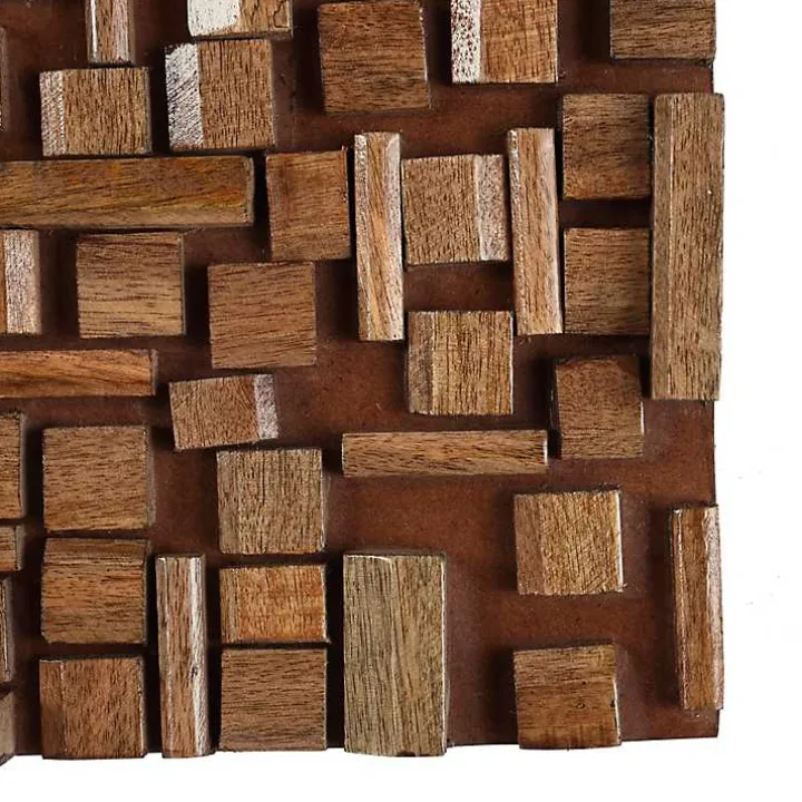 Brown Wood Geometric Block Wall Plaque, 36x12 in.