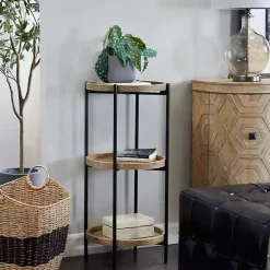 Brown Wood Mesh Woven 3-Tier Accent Table