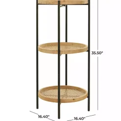 Brown Wood Mesh Woven 3-Tier Accent Table