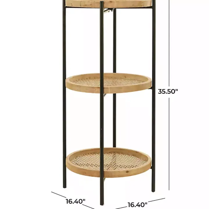 Brown Wood Mesh Woven 3-Tier Accent Table