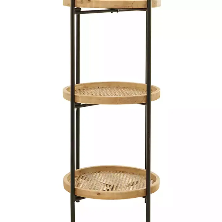 Brown Wood Mesh Woven 3-Tier Accent Table