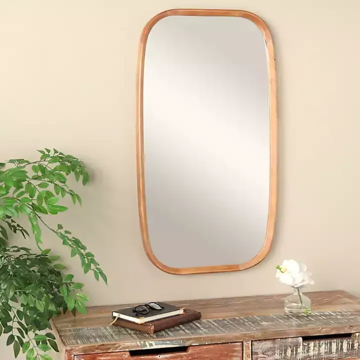 Brown Wood Rounded Edges Mirror