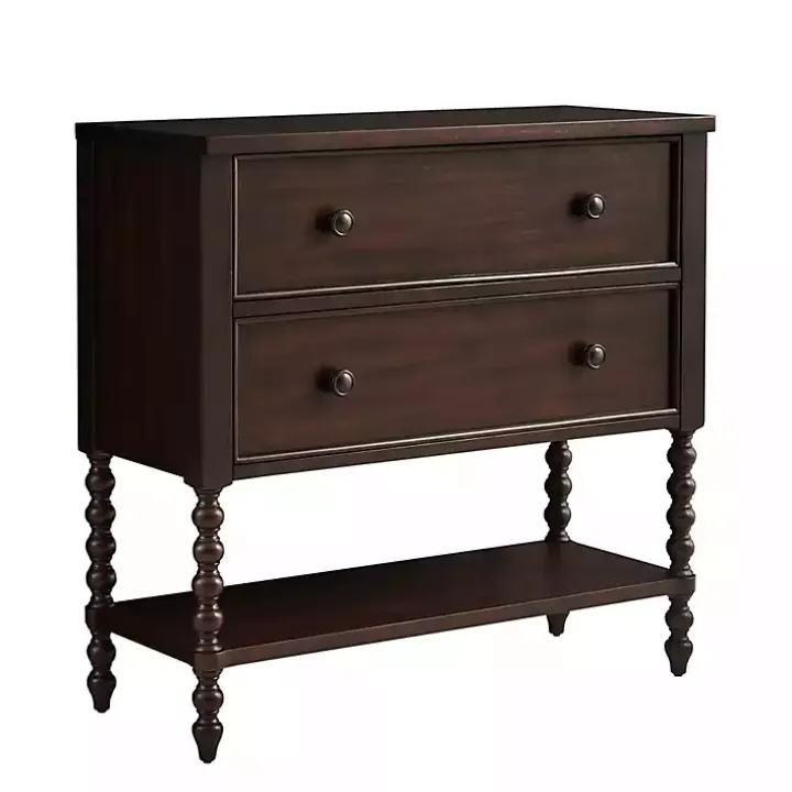 Brown Wood Turned Legs 2-Drawer Chest