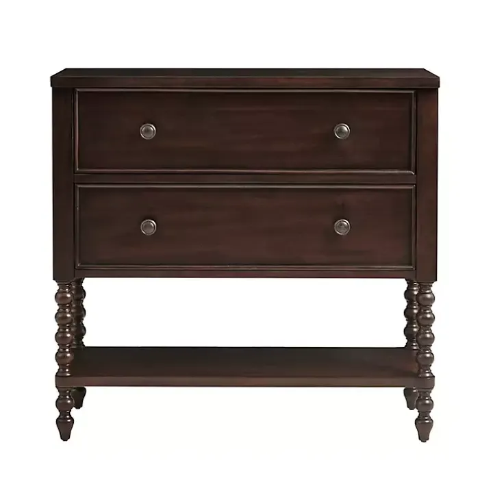 Brown Wood Turned Legs 2-Drawer Chest