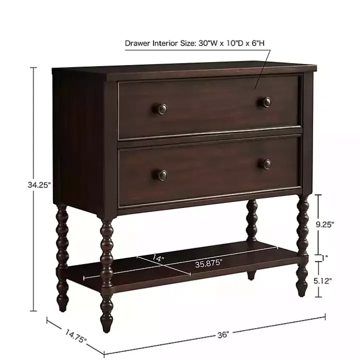 Brown Wood Turned Legs 2-Drawer Chest
