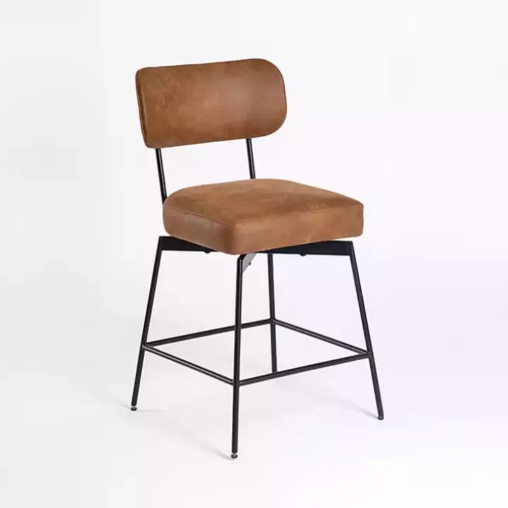 Brown Wyatt Faux Leather Swivel Counter Stool