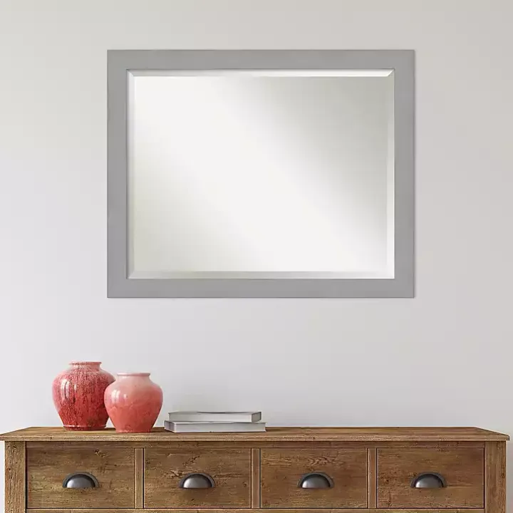 Brushed Metallic Silver Frame Beveled Mirror