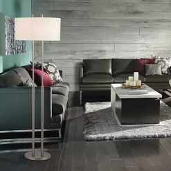 Brushed Steel Double-Bulb Oval Floor Lamp