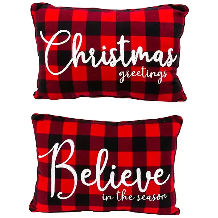 Buffalo Plaid Believe Christmas Pillows, Set of 2