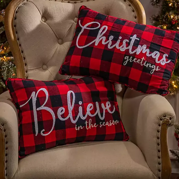 Buffalo Plaid Believe Christmas Pillows, Set of 2