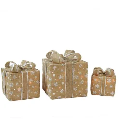 Burlap Snowflake Pre-Lit Christmas Gifts, Set of 3