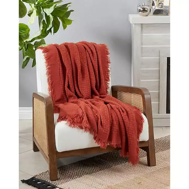 Burnt Orange Waffle Weave Throw Blanket