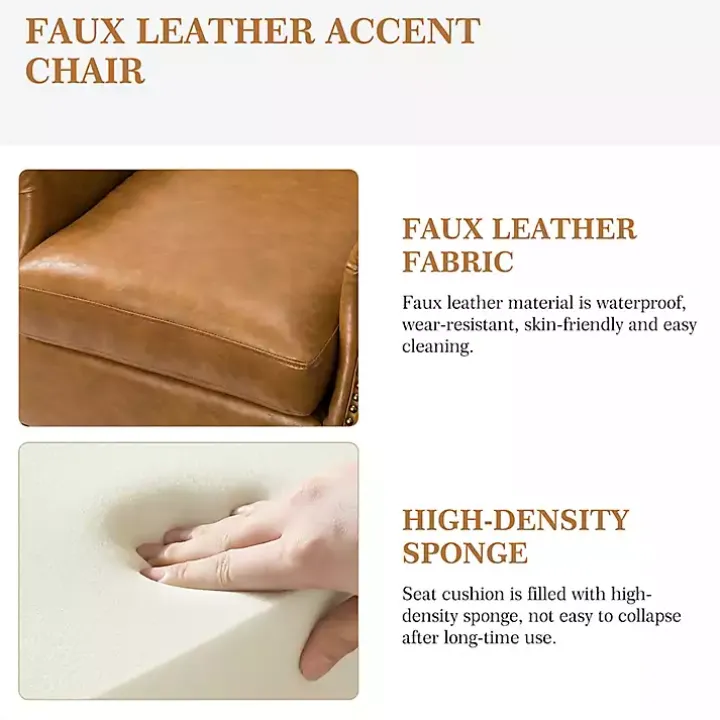 Camel Faux Leather Nailhead Taylor Armchair