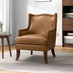Camel Faux Leather Ophelia Accent Chair