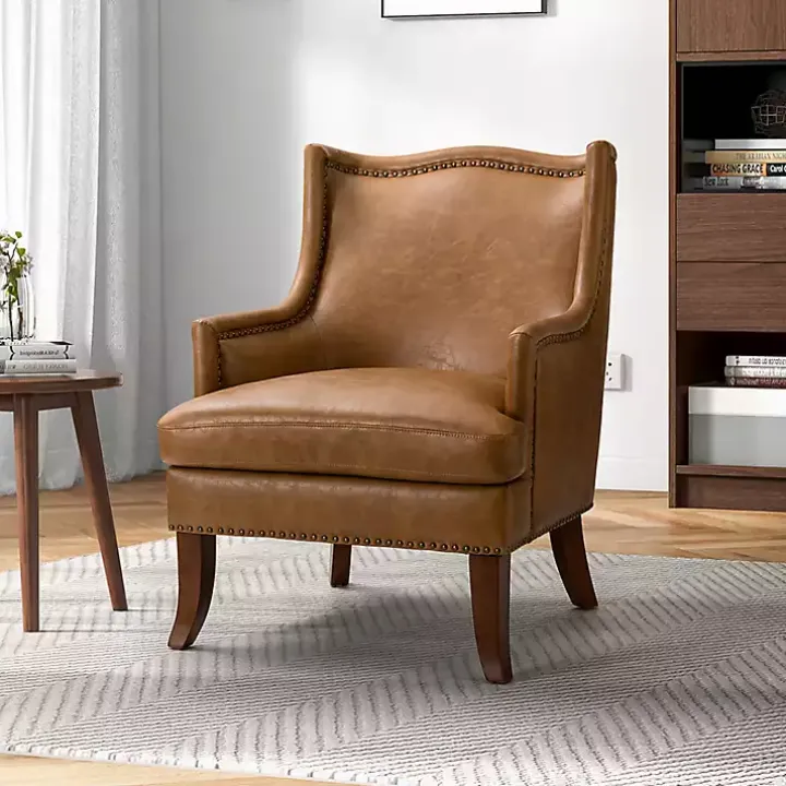 Camel Faux Leather Ophelia Accent Chair