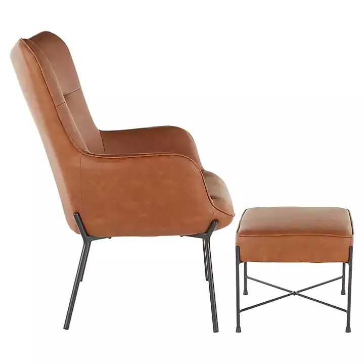 Camel Faux Leather 2-pc. Chair and Ottoman Set