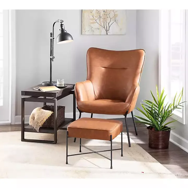 Camel Faux Leather 2-pc. Chair and Ottoman Set